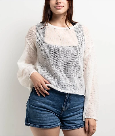 24 Colours Open Knit White Sweater