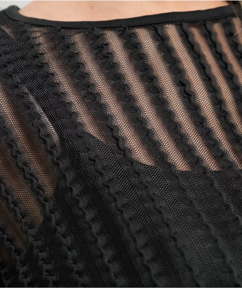 24COLOURS Sheer Striped Black Long Sleeve Top