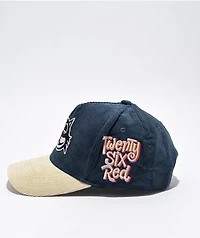 26 Red Black Cat Corduroy Blue & Cream Snapback Hat