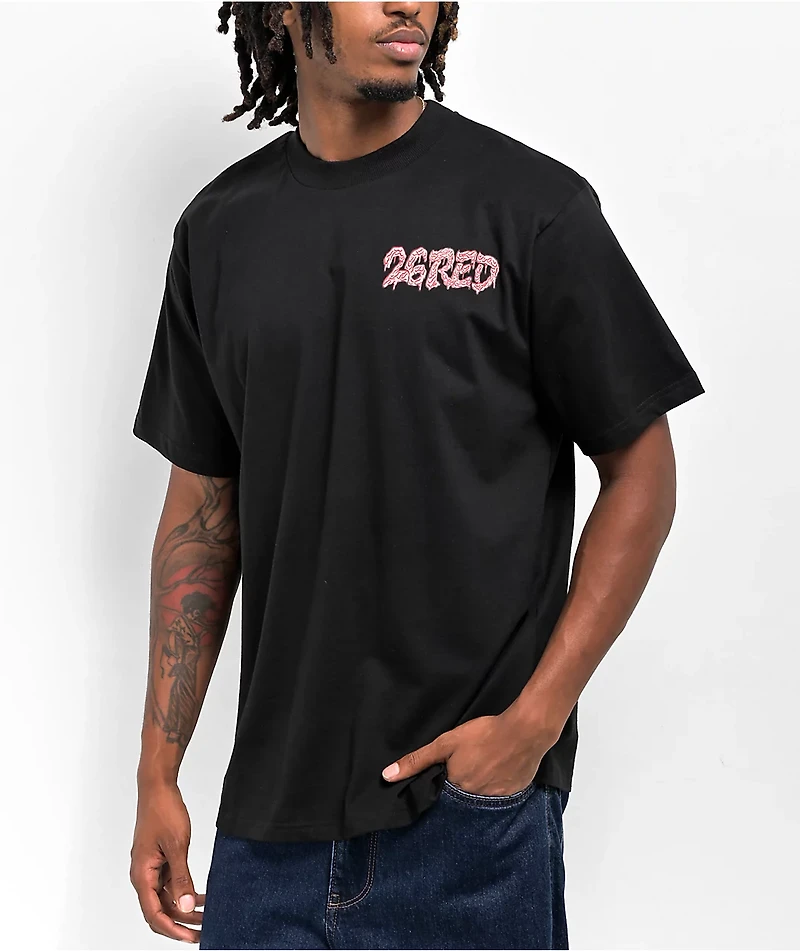 26 Red Drip Cat Black T-Shirt