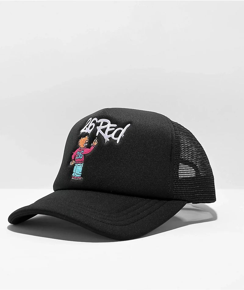 26 Red Graffiti Cat Black Trucker Hat