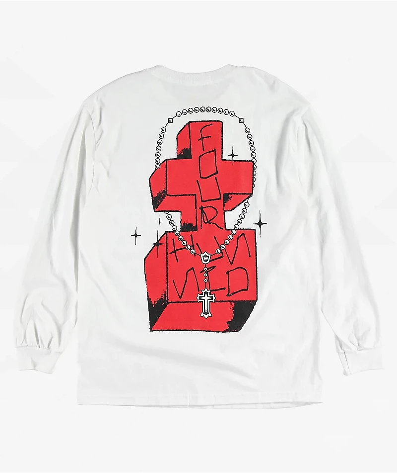 4Hunnid 4H Rosary White Long Sleeve T-Shirt