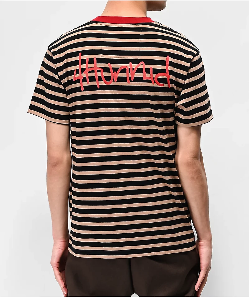 4Hunnid Khaki & Black Striped T-Shirt
