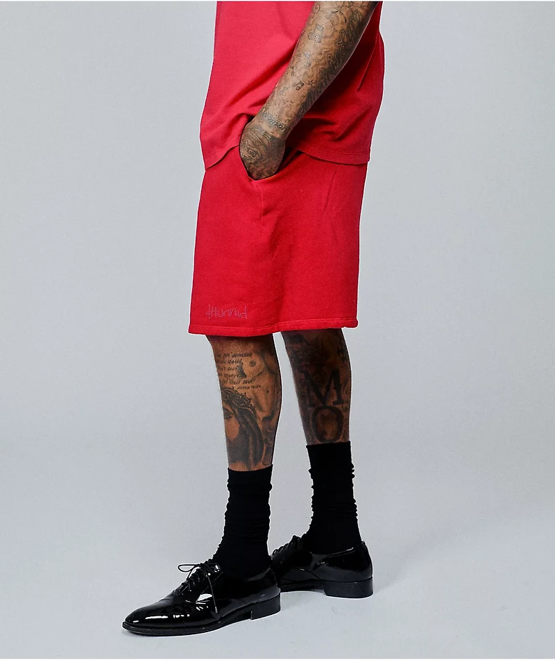 4Hunnid Komfort Kollection Red Pigment Dye Sweat Shorts