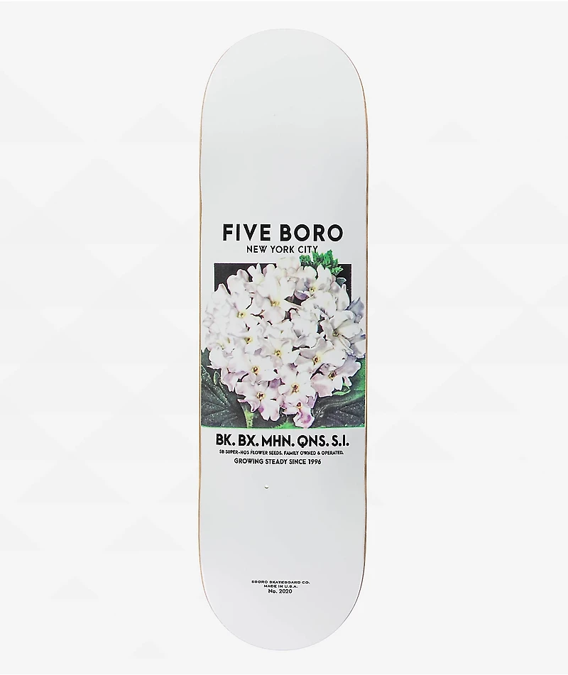 5Boro White Flower 8.5" Skateboard Deck