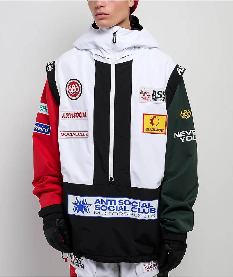 686 x AntiSocialSocialClub F1 White Colorblock 10K Shell Anorak Snowboard Jacket
