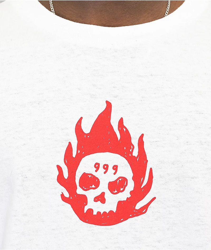 999 Club by Juice WRLD Skull Flames White Long Sleeve T-Shirt