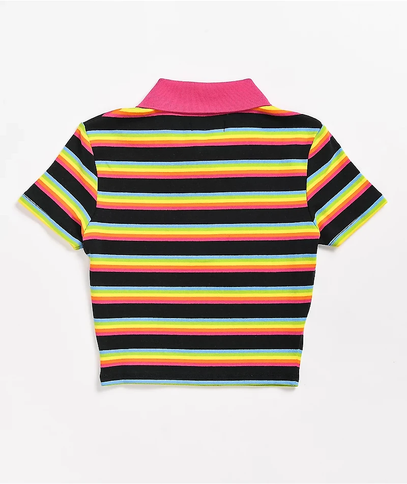 A-Lab Cordina Rainbow Zip Crop Polo Shirt