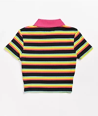 A-Lab Cordina Rainbow Zip Crop Polo Shirt