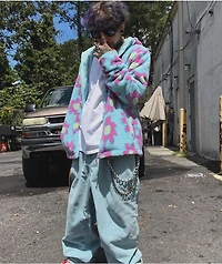 A-Lab Dazer Flower Blue Hooded Fleece Zip Jacket
