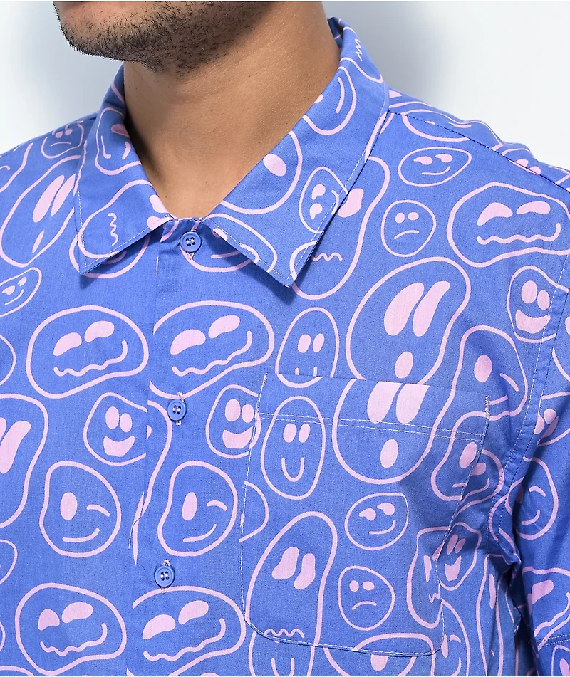 A-Lab Face Off Purple Short Sleeve Button Up Shirt