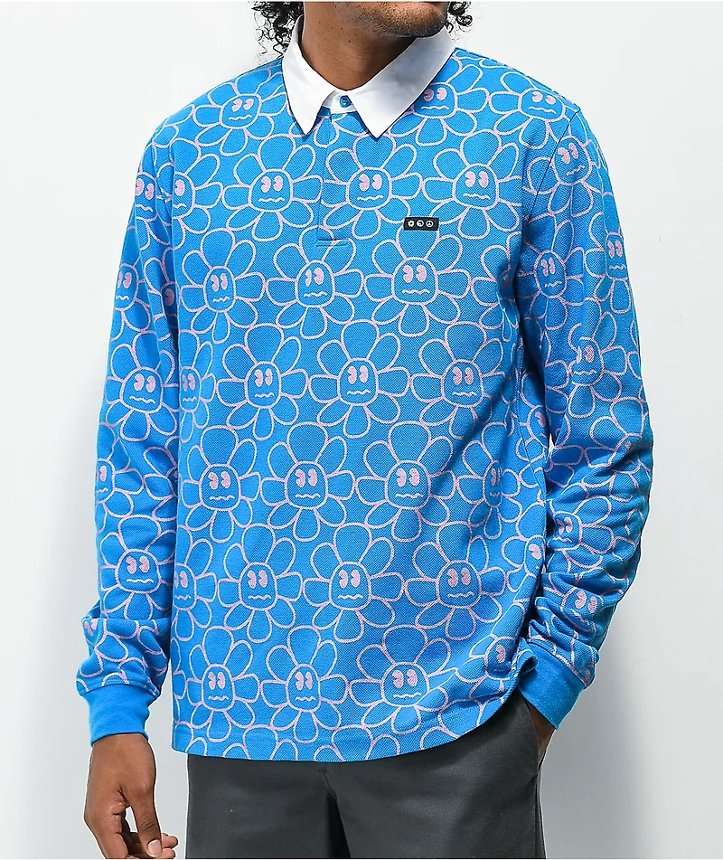 A-Lab Garden Party Blue Long Sleeve Polo Shirt