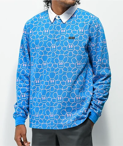 A-Lab Garden Party Blue Long Sleeve Polo Shirt