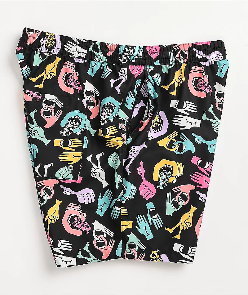 A-Lab Hands Print Black Board Shorts