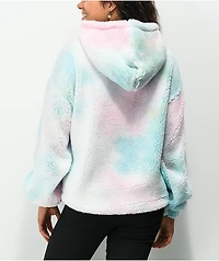 A-Lab Kendallie Cotton Candy Tie Dye Crop Sherpa Hoodie