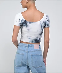 A-Lab Kiera White & Black Tie Dye Crop Top