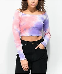 A-Lab Patina Pink & Purple Tie Dye Crop Long Sleeve T-Shirt