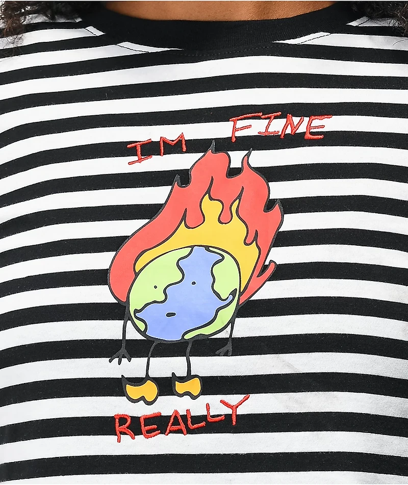 A-Lab Quinnie I'm Fine Earth Black & White Stripe T-Shirt