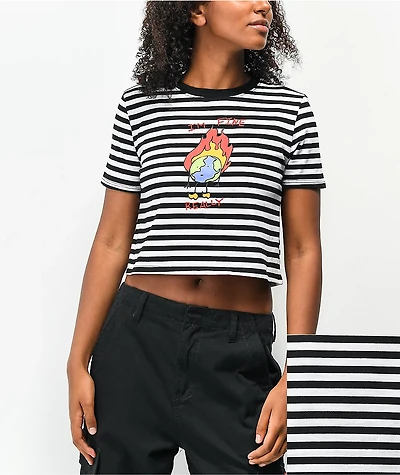 A-Lab Quinnie I'm Fine Earth Black & White Stripe T-Shirt