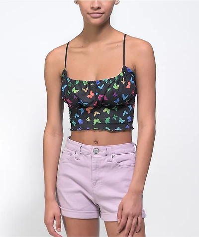 A-Lab Roxanne Butterfly Black Mesh Crop Tank Top