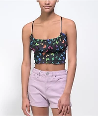 A-Lab Roxanne Butterfly Black Mesh Crop Tank Top