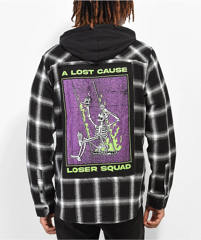 A Lost Cause Loser Squad Black & White Hooded Flannel Shirt