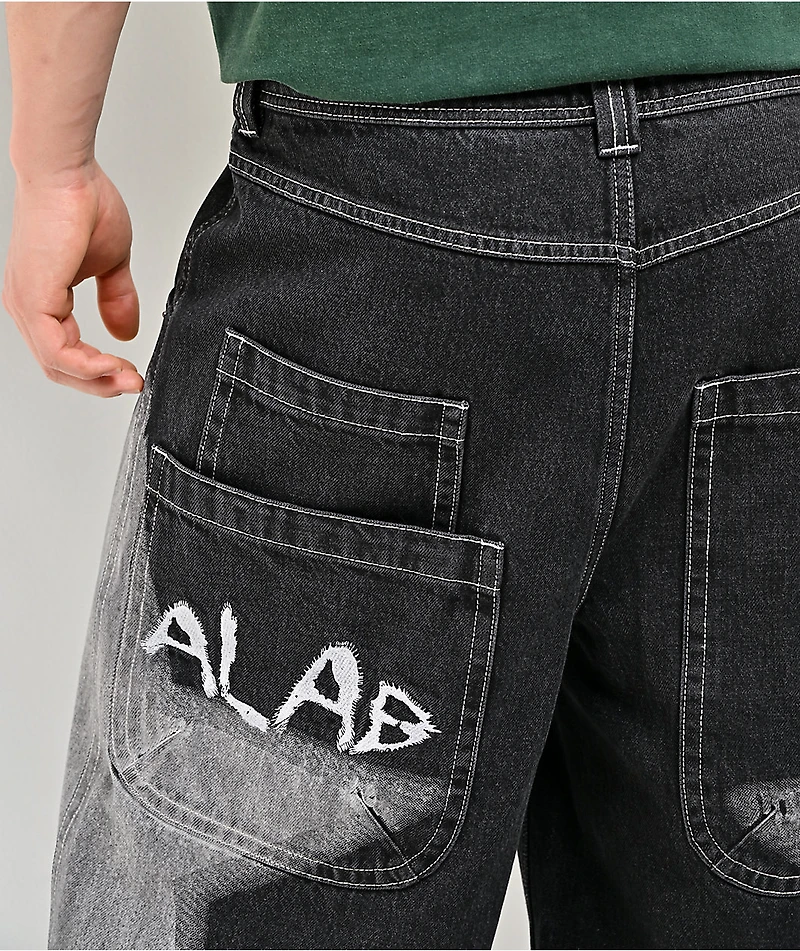 A.LAB Airbrush Star Dark Blue Wash Mega Wide Denim Shorts