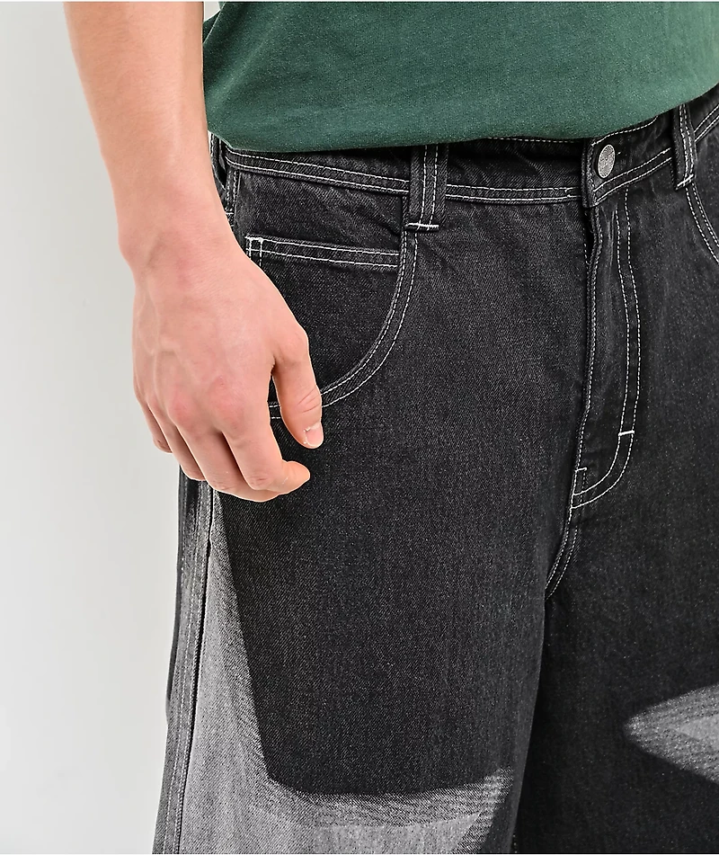 A.LAB Airbrush Star Dark Blue Wash Mega Wide Denim Shorts