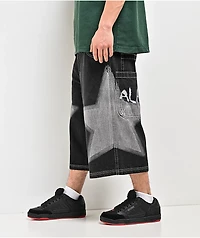 A.LAB Airbrush Star Dark Blue Wash Mega Wide Denim Shorts