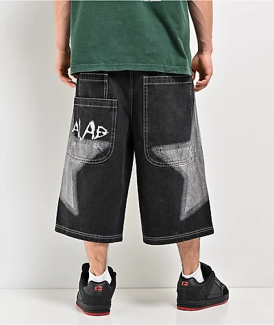 A.LAB Airbrush Star Dark Blue Wash Mega Wide Denim Shorts