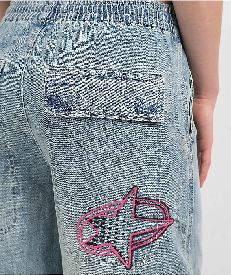 A.LAB Analog Cables Mega Rave Light Blue Wash Cargo Jeans