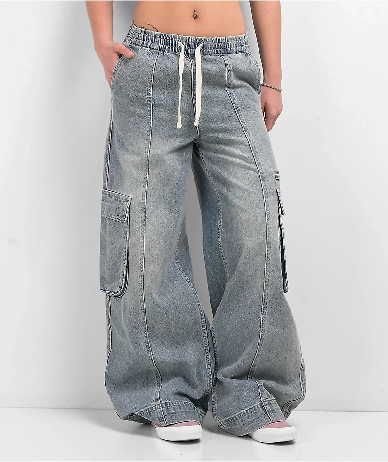 A.LAB Analog Cables Mega Rave Light Blue Wash Cargo Jeans
