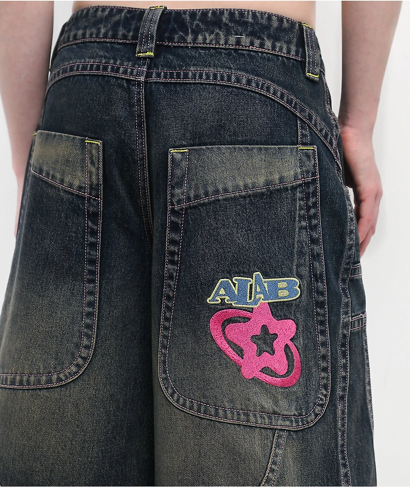 A.LAB Analog Curved Blue Wash Oversized Denim Shorts