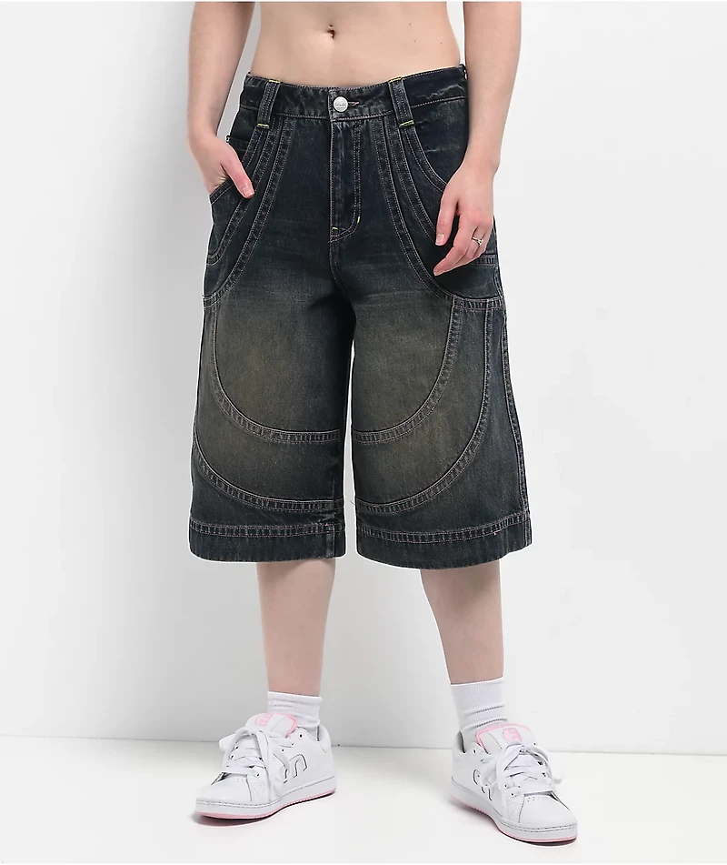 A.LAB Analog Curved Blue Wash Oversized Denim Shorts
