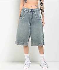 A.LAB Analog Star Cable Blue Wash Oversized Denim Shorts