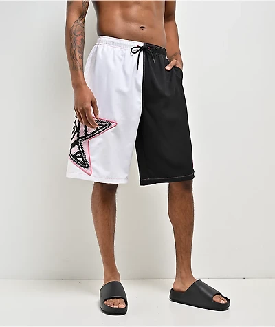 A.LAB Bass Star Piped White & Black Board Shorts