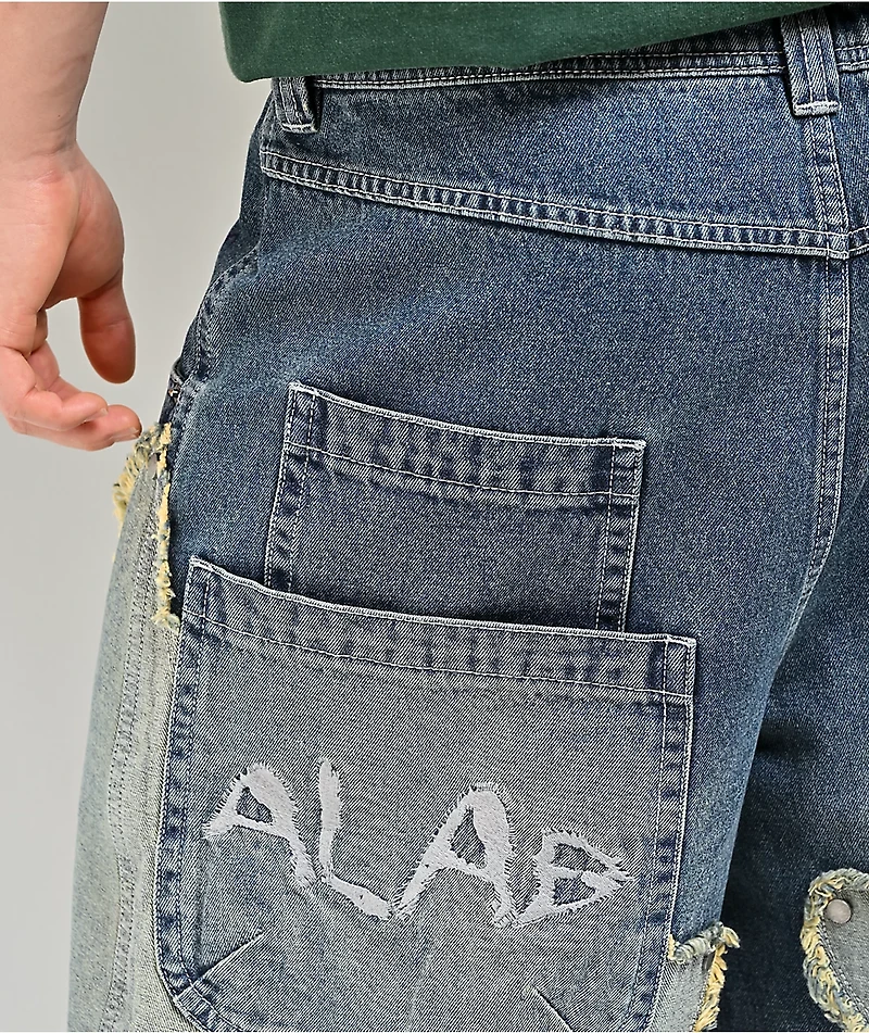 A.LAB Chain Star Blue Wash Mega Wide Denim Shorts