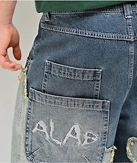 A.LAB Chain Star Blue Wash Mega Wide Denim Shorts