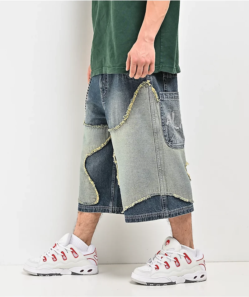 A.LAB Chain Star Blue Wash Mega Wide Denim Shorts