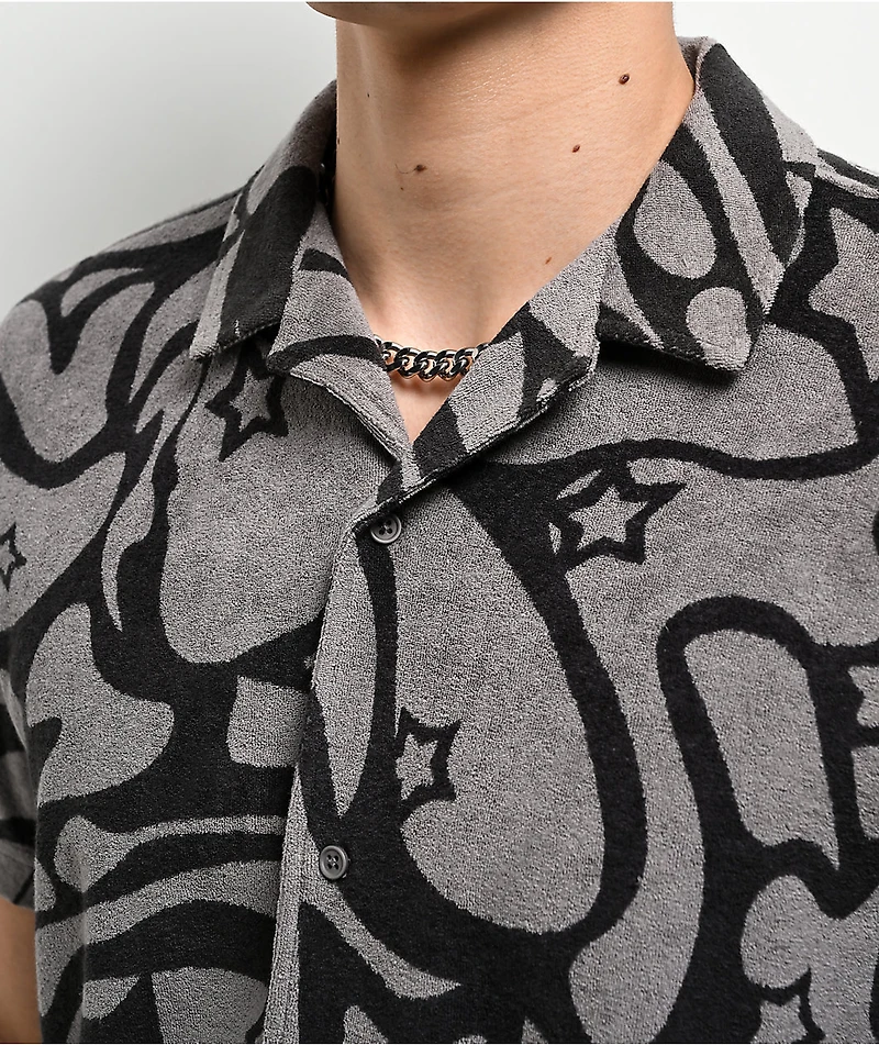 A.LAB Cruise Grey Terry Short Sleeve Button Up Shirt