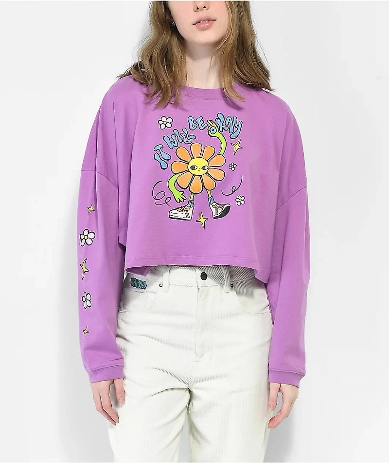 A.LAB Gayle It Will Be Ok Purple Crop Long Sleeve T-Shirt