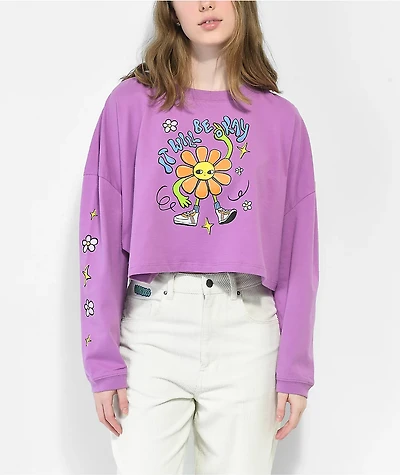 A.LAB Gayle It Will Be Ok Purple Crop Long Sleeve T-Shirt
