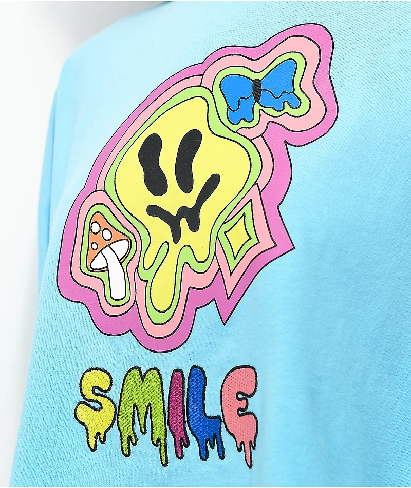 A.LAB Gayle Smile Drippy Blue Long Sleeve Crop T-Shirt