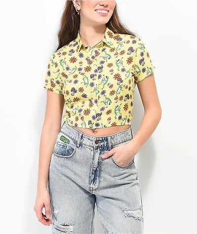 A.LAB Goldie Frog Print Yellow Crop Shirt