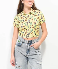 A.LAB Goldie Frog Print Yellow Crop Shirt