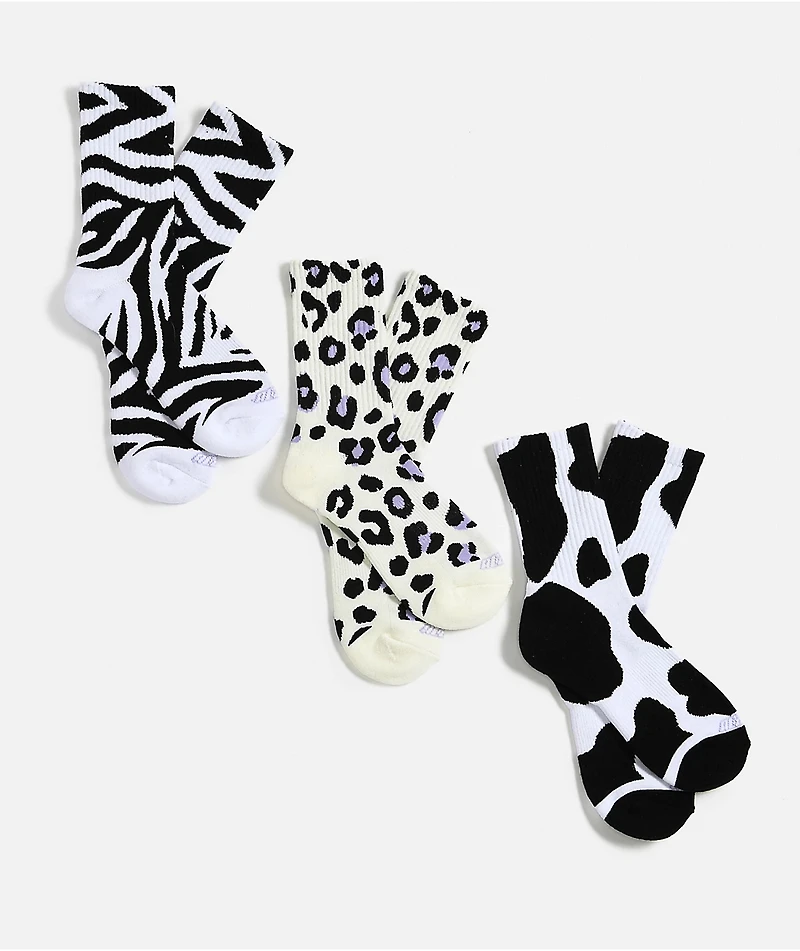 A.LAB Into The Wild White, Black, & Natural 3 Pack Crew Socks