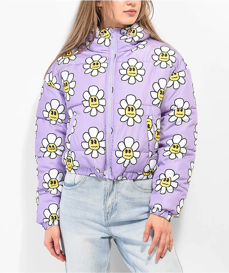 A.LAB Jalen Smile Face Flower Purple Puffer Jacket