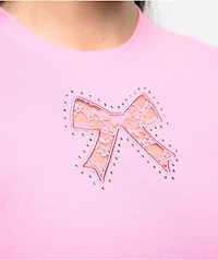 A.LAB Katrina Bow Cutout Pink Crop T-Shirt