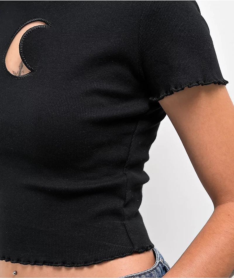 A.LAB Katrina Moon Cutout Black Crop Top