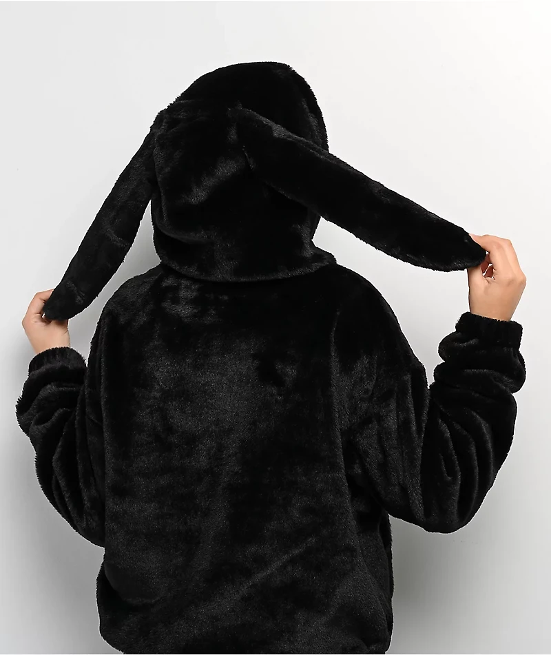 A.LAB Kendallie Bunny Faux Fur Black Hoodie